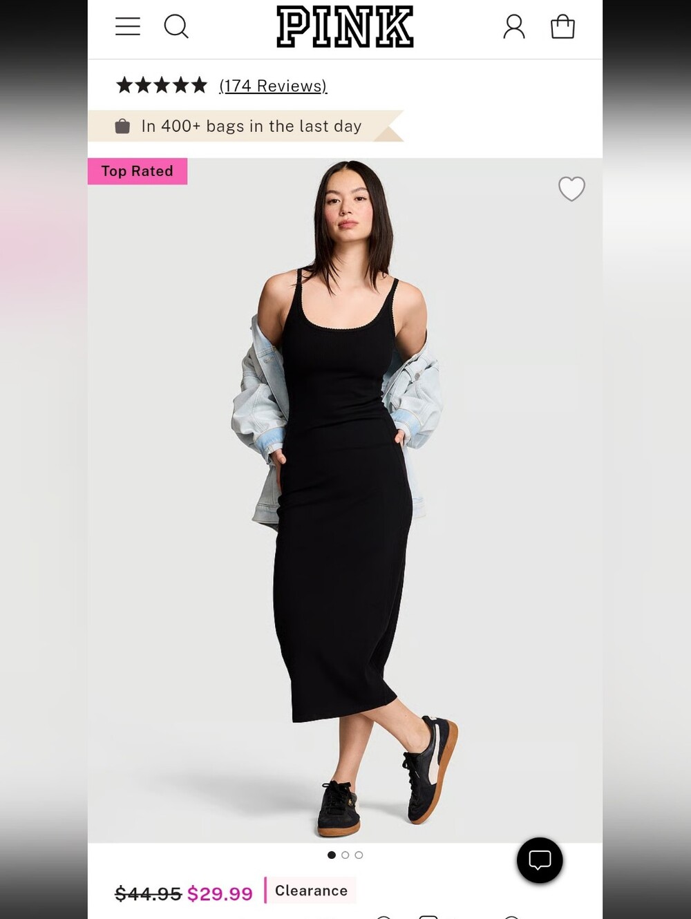 PINK Victoria's Secret Black Ribbed Scoop Neck Midi Dress